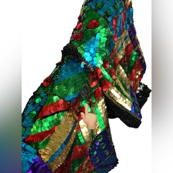 Modi Vintage Fully Sequined & Beaded Funky Festival Disco Silk Vest & Short Set - Picture 13 of 13